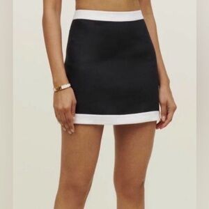 Reformation Robbie Linen Mini Skirt Black White Contrast Size 4 NWOT
